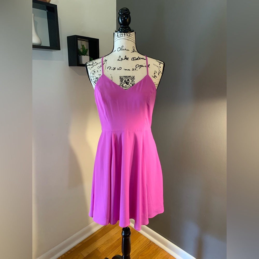 Express Bright Pink Mid-Thigh Flowy Dress